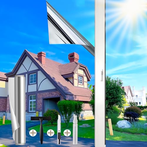 Cycbiki UV400 Protection Mirror Film Window Screen 90 * 400cm Reflective Self Adhesive Sun Protection Film Window Film Opaque from the outside Residual Thermal Film Against Heat Silver