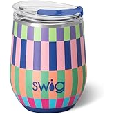 Swig Life 12oz Wine Tumbler with Lid, Stainless Steel, Dishwasher Safe, Portable, Triple Insulated Wine Tumbler (Brite Stripe)