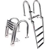Stainless Steel in-Board 4-Steps Ladder Welded Reinforce Folding Docking Ladder, Folding Telescoping Rear Entry Inboard Ladder