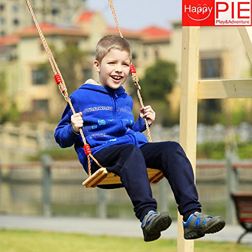 HAPPY PIE PLAY&ADVENTURE Children Wooden Hanging Swings Seat with 78'' Adjustable Pp Rope Per Side (4pc Hardwood) - Thumbnail 3