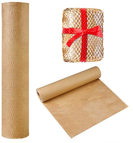 Eco Honeycomb Cushioning Wrap Roll Packing Paper for Moving Breakables 12in/30cm Perforated-Packing, 1 Roll 33Ft/ 10m Recycled Packaging Paper Alternative to Bubble Cushioning Wrap for Shipping