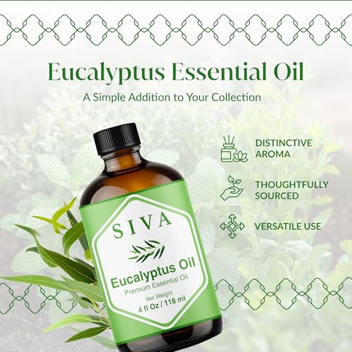 SIVA Eucalyptus Oil 4 fl oz – 100% Natural Essential Oil with Dropper – For Diffuser, Hair, Skin, Soap & Candle Making