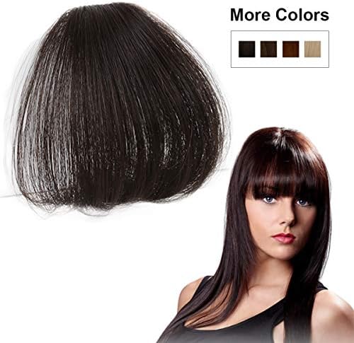 1 Piece Simulate Natural Real Human Hair Clip in Bangs Hair Extensions Flat Air Bangs Clip for Women Hair Bangs（Black turn Brown）