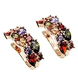 Multi Gemstone Earring Amethyst Garnet Morganite Peridot Promise Wedding Party Earrings (Rose Gold Color-B)