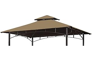 Grill Gazebo Replacement Canopy Top - Wonwon 5x8 Gazebo Roof Double Tiered Outdoor BBQ Roof Cover Grill Shelter Only Fit for Model L-GG001PST-F (Khaki)