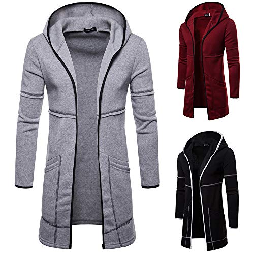 Fashion Hooded Solid Trench Coat Jacket Cardigan Mens Long Sleeve Outwear Blouse Red - Thumbnail 2