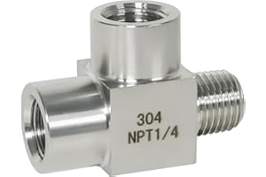 ini moni 3 way tee pipe fitting 1/4 NPT male run tee, 304 stainless steel T adapter, street pipe connector for vacuum chamber/pressure gauge, 4350 psi