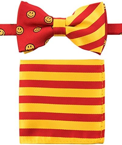 Canacana Smiley Emoji Pre-tied Boy's Bow Tie with Stripes Pocket Square Set