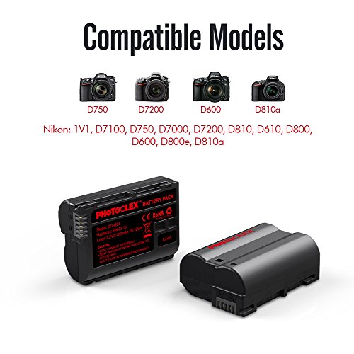 Photoolex 2 Pack 2100 mAh Power Battery and Rapid Dual USB Battery Charger for Nikon EN-EL15 and Nikon 1 V1, D7100, D750, D7000, D7200, D810, D610, D800, D600, D800e, D810a - Thumbnail 2