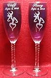 2 Personalized Etched Buck and Doe deer Heart Toasting Champagne Wedding Flutes glasses