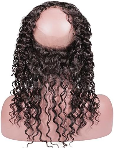 A2ZWIG Brazilian Deep Wave Pre Plucked Natural Hairline Human Hair 130% Density 360 Lace Frontal with Baby Hair (10 Inch, Free Part)