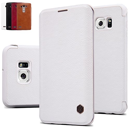 Samsung Galaxy S6 Edge Plus Case, NILLKIN Qin Series Case PU Leather Flip Cover Phone Case, with Original Nillkin Retail box (White)