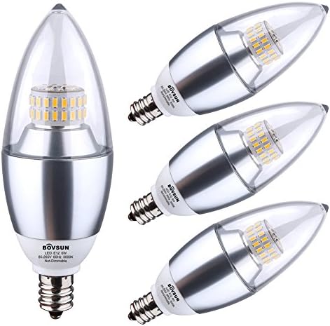 BOVSUN LED Candelabra Bulb, LED 6-Watt Warm White 3000K Chandelier Bulbs, 60-Watt Light Bulbs Equivalent, Decorative Candle Light Bulb E12 Candelabra Base, 550 lumens, Not-Dimmable (4 Pack)
