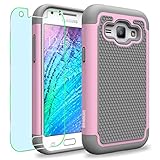 Samsung Galaxy J1 / J100 Case, INNOVAA Smart Grid Defender Armor Case (Not Compatible with Samsung Galaxy J1(2016)) W/ Free Screen Protector & Touch Screen Stylus Pen - Grey/Light Pink