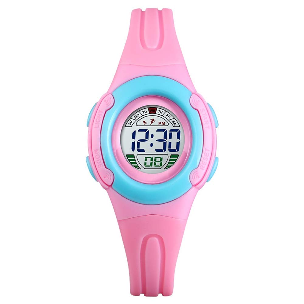 TONSHEN Children's Sport Watch for Girl and Boy 50M Waterproof Multicolor LED Back Light Outdoor Military LED Electronic Multifunction Watches Plastic Case with Rubber Band (Pink)