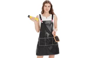 MIKI WELL PU Leather Waterproof Aprons Cross-Back Adjustable With Pockets Hair Salon Work Apron for Hair Stylist Super Light