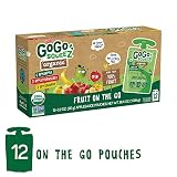 GoGo SqueeZ Organic Applesauce on The Go, Variety Pack (Apple/Banana/Strawberry), 3.2 Oz (12 Pouches), Gluten Free, Vegan Friendly, Healthy Snacks, Unsweetened, Recloseable, BPA Free Pouches