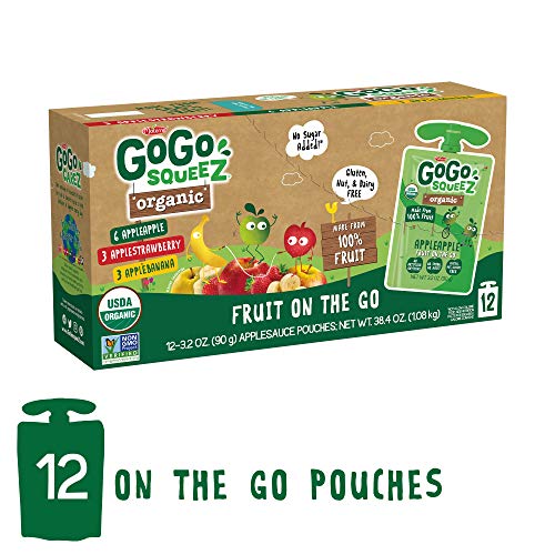 GoGo SqueeZ Organic Applesauce on The Go, Variety Pack (Apple/Banana/Strawberry), 3.2 Oz (12 Pouches), Gluten Free, Vegan Friendly, Healthy Snacks, Unsweetened, Recloseable, BPA Free Pouches
