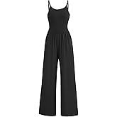 AUXDIO Women's Casual Sleeveless Jumpsuits One Piece Spaghetti Strap Crew Neck 2025 Wide Leg Pant Romper with Pocket