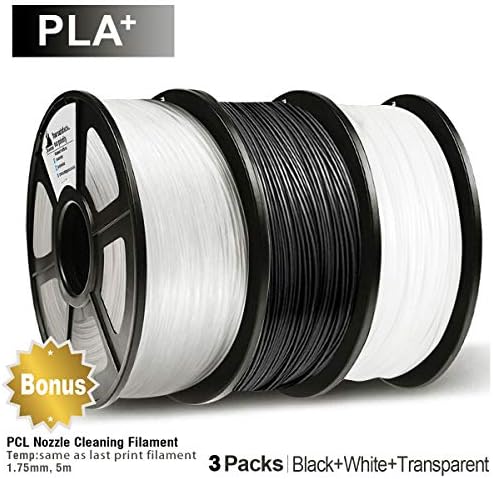 PLA Plus Filament 1.75mm,3D Warhorse PLA Plus Filament for 3D Printer,3KG(6.6LBS) Spool,1.75mm PLA Plus Filament,Dimensional Accuracy +/- 0.02 mm,1.75mm Filament,PLA+(Black & White) & PLA Transparent