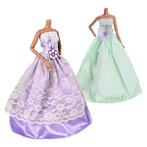 Asiv 17 Stück Mode Urlaubstag Kleidung Kleider für Barbie Puppen Doll, 5 Partymoden Hochzeit Prinzessin Kleider + 12 Paar Schuhe für Weihnachten und Geburtstag Geschenk – Bild 4