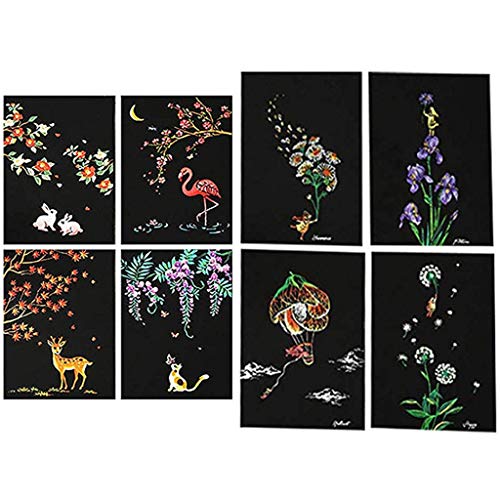 Eraimp Scratch Art Paper, Magic Color Scratch Art Painting, DIY Arts & Crafts, Rainbow Scratchboard Postcards for Kids and Adults with Drawing Stick (#B)