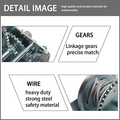 OPENROAD 2500LB Boat Trailer Winch-32FT Steel Cable, Heavy Duty Hand Winch with 2-Way Ratchet 4:1/8:1 Gear System - Ideal for Boats, Trailers, RVs, ATVs, and Jet Skis - Image 4
