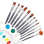 Ohuhu 12pcs Nylon Hair Art Paint Brush Set for Watercolor, Acrylics, Oil Painting Supplies, BONUS A Color Palette