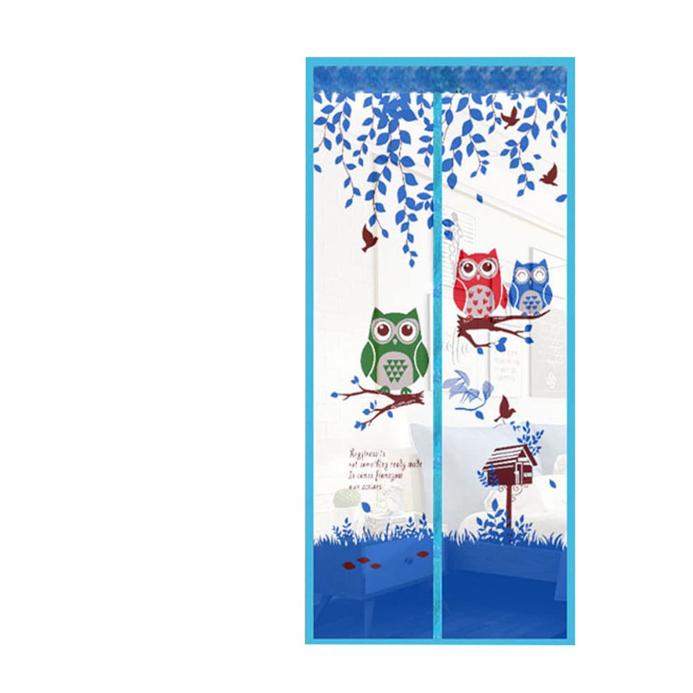 Magnetic Door Screen Fly Screen Door Bug Mesh Curtain High Density Automatically Mesh Door Nets 35" x 83" Easy Install (90 * 210cm, Owl-Blue)