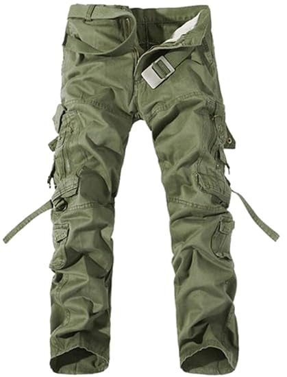 casual plain multi pocket mid waist regular men's pants