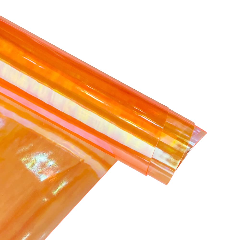 30x135cm Holographic Clear PVC Vinyl 0.4mm Iridescent Laser Transparent Rainbow Film for DIY Hair Clips Patchwork Craft Supplies (Orange)