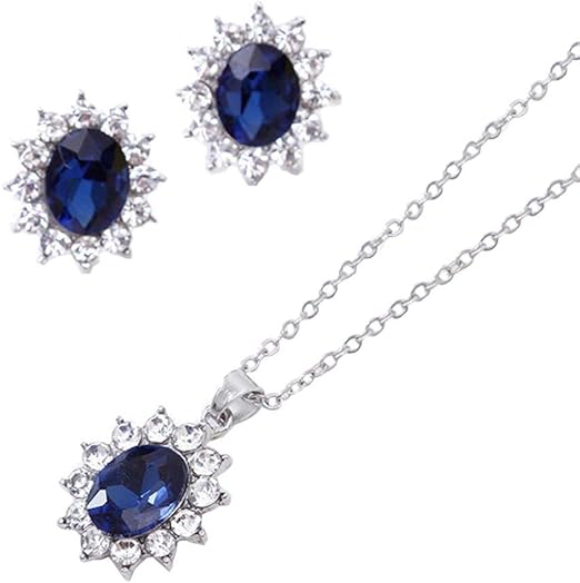 Exquisite Sapphire Blue Rhinestone Pendant Necklace Earrings Women