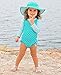 RuffleButts Baby/Toddler Girls Long Sleeve One Piece Swimsuit - Aqua Polka Dot with UPF 50+ Sun Protection - 12-18m