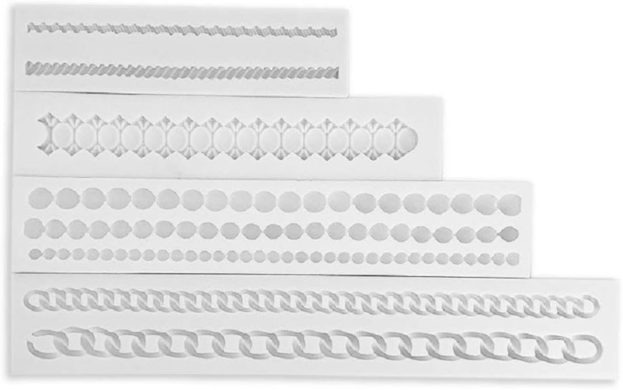 Allinlove 4 Pack Bead Twist Rope Mold Pearl Fondant Mold Diamond Chain Silicone Fondant Mold Cake Border Decorating Pastry Gum Pastry Tool Cake Fondant Embossing Mold DIY Baking Tools