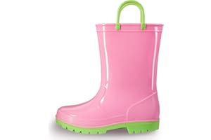 EUXTERPA Boys Girls Waterproof Rain Boots Kids Toddler Solid Color Boots with Easy On Handles