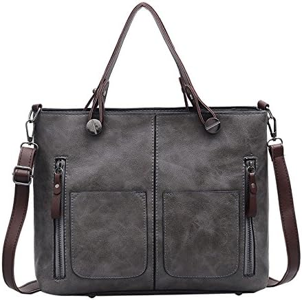 Women PU Leather Handbag Classic Shoulder Casual Vintage Fashion Broen Crossbody Top-handle Stachel Lady Messenger Luxurious Tote Bag Gray