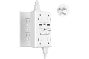 KAKAHIGH Wall Outlet Extender with Screw, 8 Way Outlets with 1680J Surge Protected, Multi Plug Wall Outlet with USB Ports, LED Indicator, 1875W Wall Mounted Surge Protectors for Dorm Room Office Kitchen