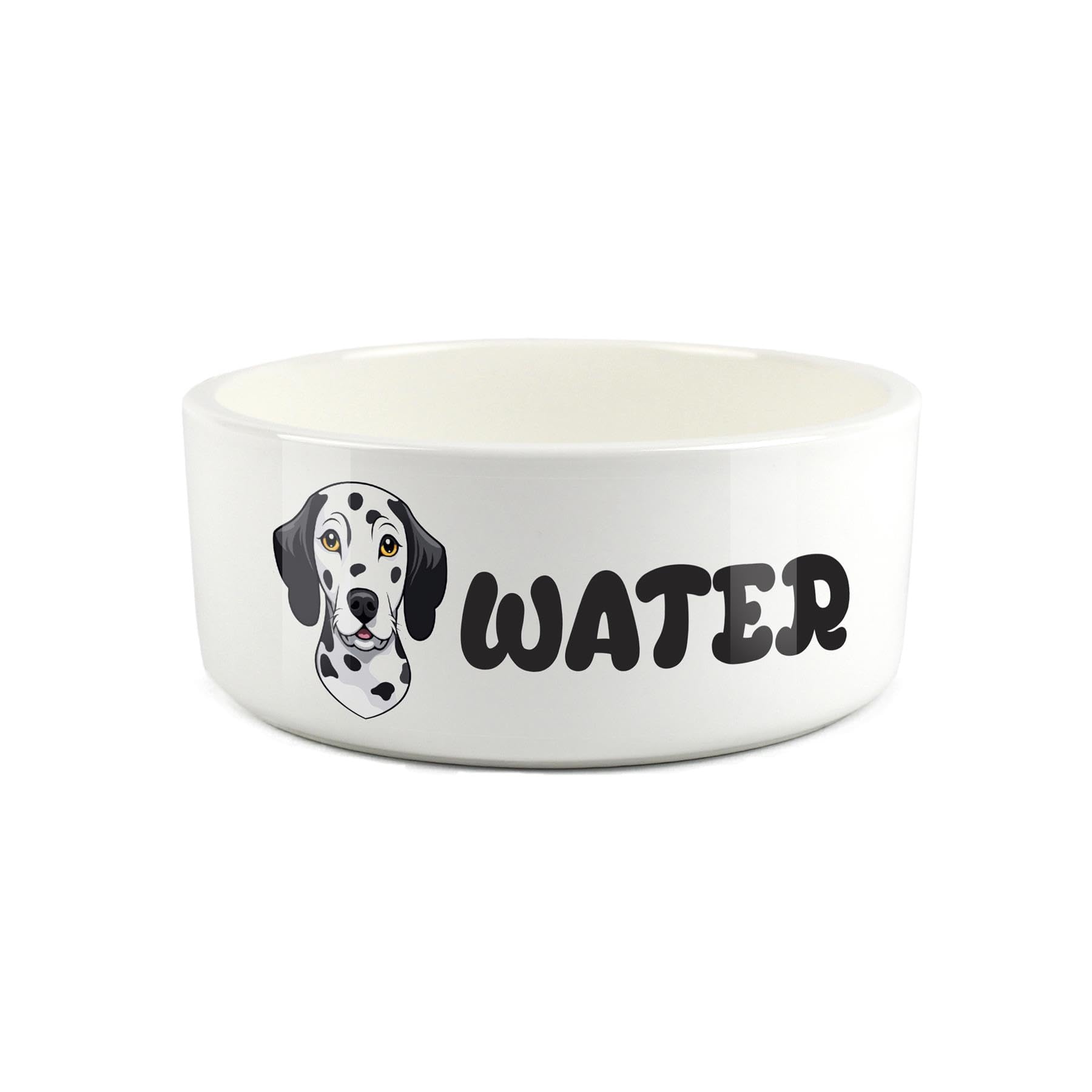 Dalmatian Pet Bowl - Cartoon Dog Portrait Large Ceramic Water Bowl - Novelty White Water Dish For Dogs