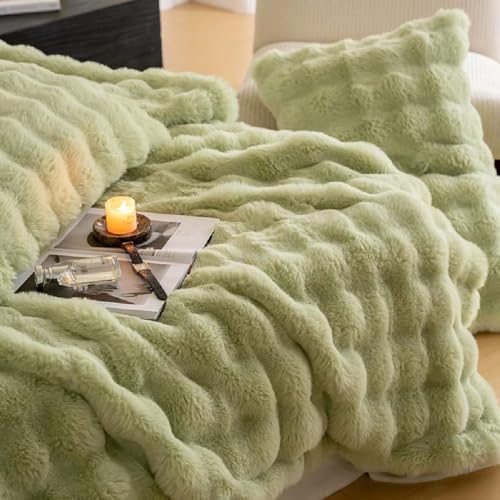 Lanqinglv Couverture douillette 220 x 240 cm, verte, en fourrure synthétique, épaisse et chaude, pour lit, canapé, chambre à coucher, bureau