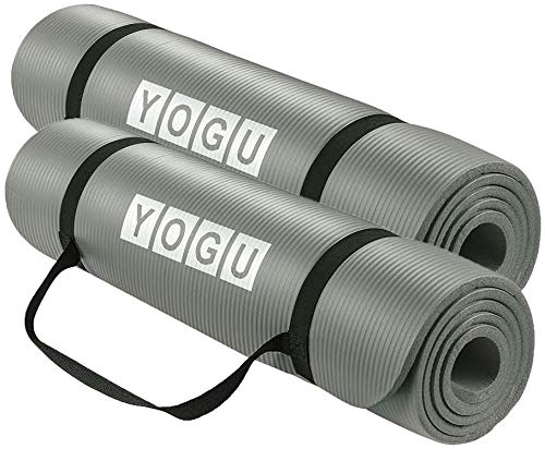Yoga Mat 1/2 Inch Thick Multi-Purpose Lightweight Pilates Fitness Mats Durable Washable Non-Slip Surfaces Sweat-Proof Gym Workout Exercise Yoga Mat with Carrier Strap - 6 FT x 2 FT (Grey - 2 PK) - Thumbnail 2