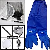 Pond Cleaning Care Kit, 4-in-1 Net Set with Telescopic Pole and Full Arm Gloves
