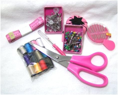 Compact Sewing Kit for Home Travel Emergency - for Beginners Kids Adults Students - with Notions and Supplies - Great Gift (Pink)