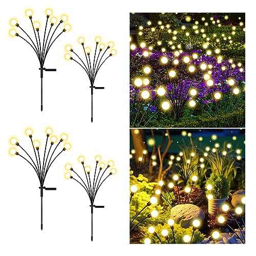 RICEEL 4 Pack Firefly Lights Solar Outdoor, Solar Garden Lights Upgraded 32 LED Solar Powered Firefly Lights Landscape Lights Sway by Wind Solar Lights Outdoor Waterproof for Pathway Yard Decor