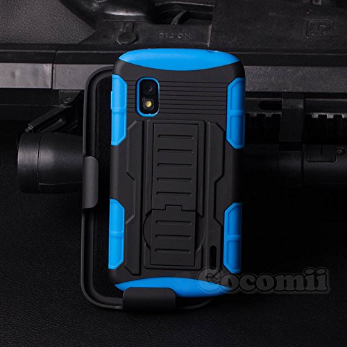 LG Nexus 4 Case, Cocomii Robot Armor NEW [Heavy Duty] Premium Belt Clip Holster Kickstand Shockproof Hard Bumper Shell [Military Defender] Full Body Dual Layer Rugged Cover Google (Blue)