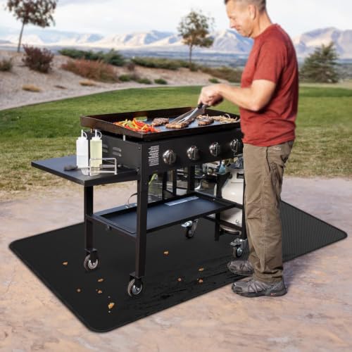 Tismels Rectangle 102 x 150 cm Fire Retardant Mat, Reusable Outdoor Barbecue Mat, Fireproof Fireplace Mat, Double-Sided Fireproof BBQ Mat for Patio and Terrace,
