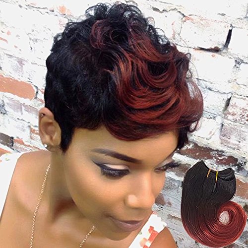 SHOWJARLLY Short Ombre Sew in Human Hair Weave 6 Bundles Copper Red Cheap Two Tone Virgin Brazilian Hair Weft 25g (1b/33,8inch)
