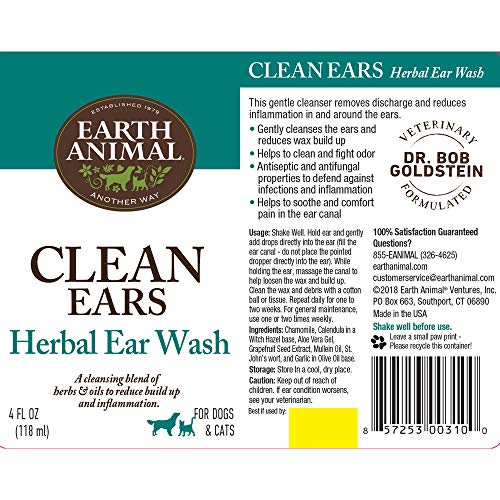 Earth Animal Herbal Topical Remedies Clean Ears Ear Wash for Dogs