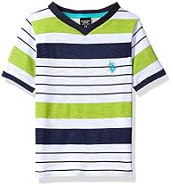 U.S. Polo Assn. Little Boys' Short Sleeve Striped V-Neck T-Shirt, Apple Green H4HC240APV, 2T
