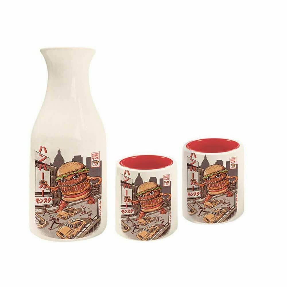 Ilustrata Sake Drinking Set - Burgerzilla Design, Includes Presentation Gift Box - Unique & Functional, Ideal for Collectors - Officially Licensed Merchandise