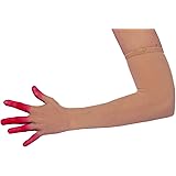 Unicorns Poop Glitter Nude Illusion Second Skin Sheer Seamless Gloves with Elastic Top Seam in Beige, Tan; Over Elbow; Unisex